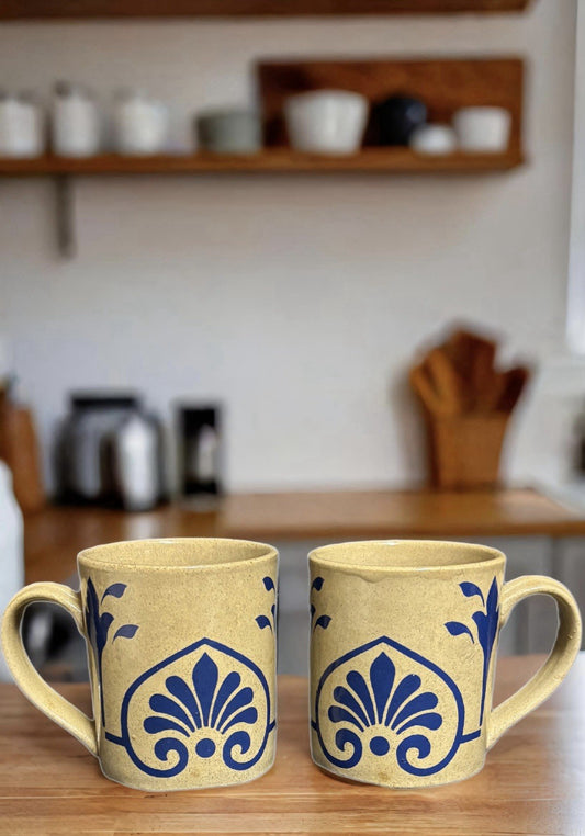 McClaggan Smith 2-Mugs Jamestown Scotland Speckled Stoneware Blue Cups Design