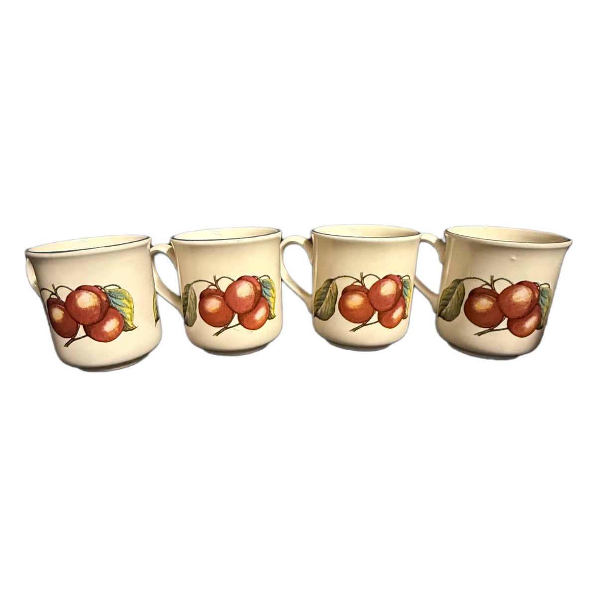 Staffordshire Autumn Fayre Cherry Mugs Set 4 England Vintage 10 Oz. Cups 3 5/8”H