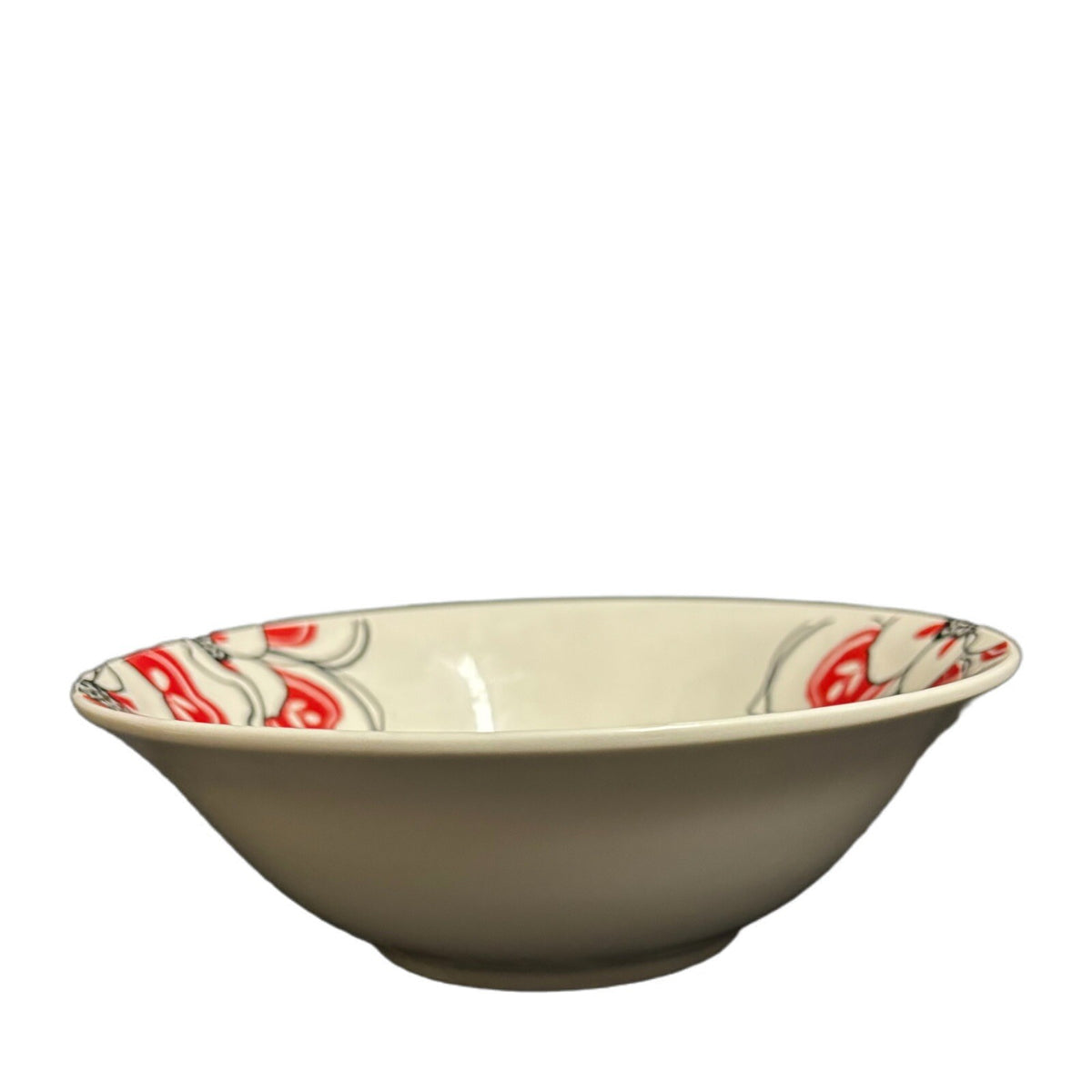 Rare Oneida BRIELLE 6-Bowls Soup/Cereal White Porcelain Red & Black Fower