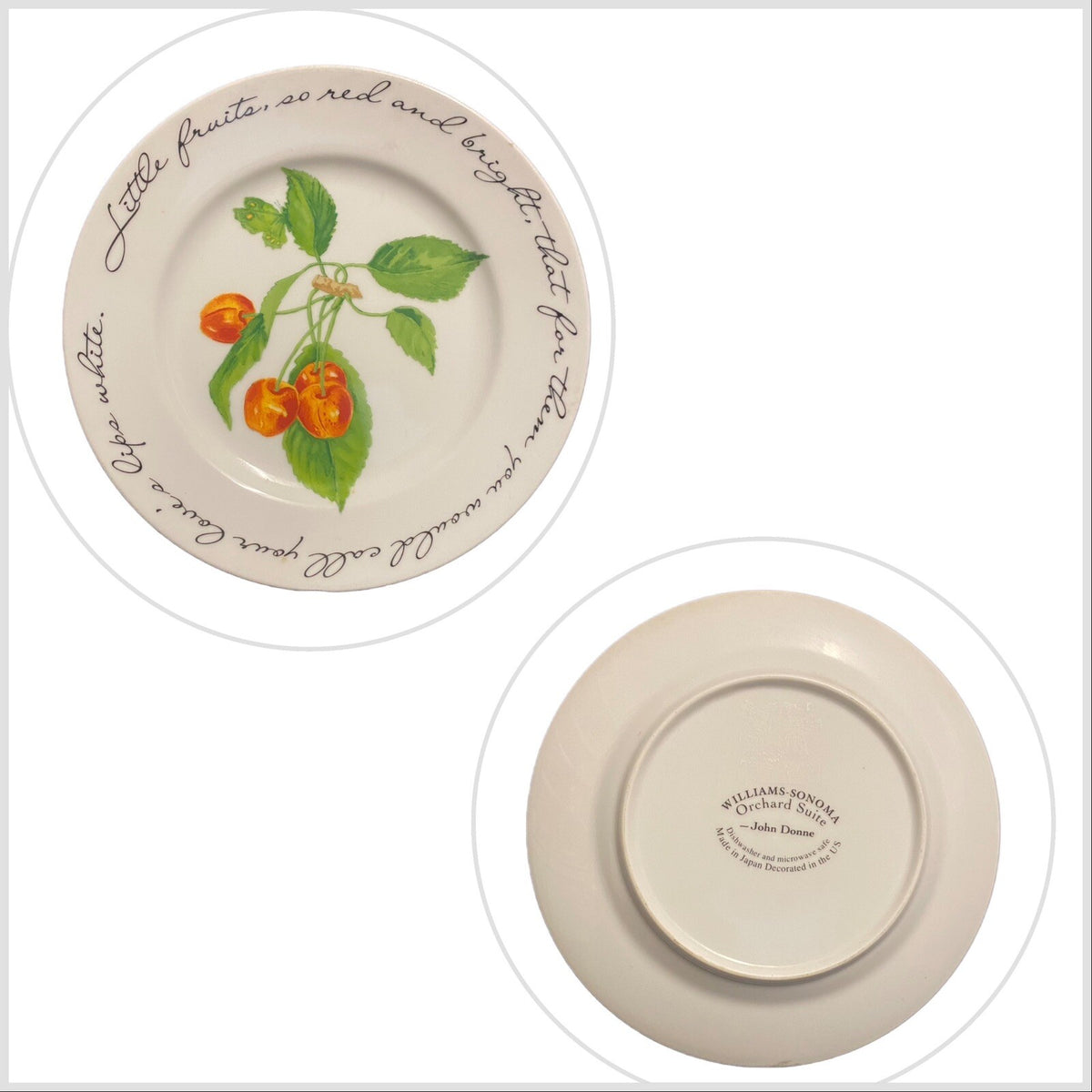 Williams Sonoma 4 Salad Plates ORCHARD SUITE Fruit Dessert Ceramic Japan 7 3/4”D