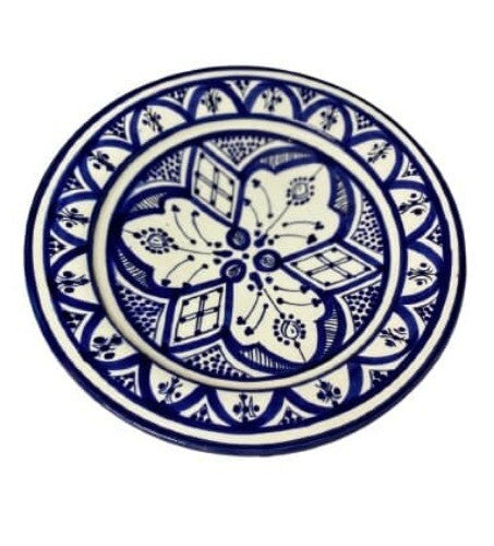 Moroccan Pottery Plate Bowl Terracotta Geometric ART 10 3/8"D GGE SOUK-SAFI BLUE