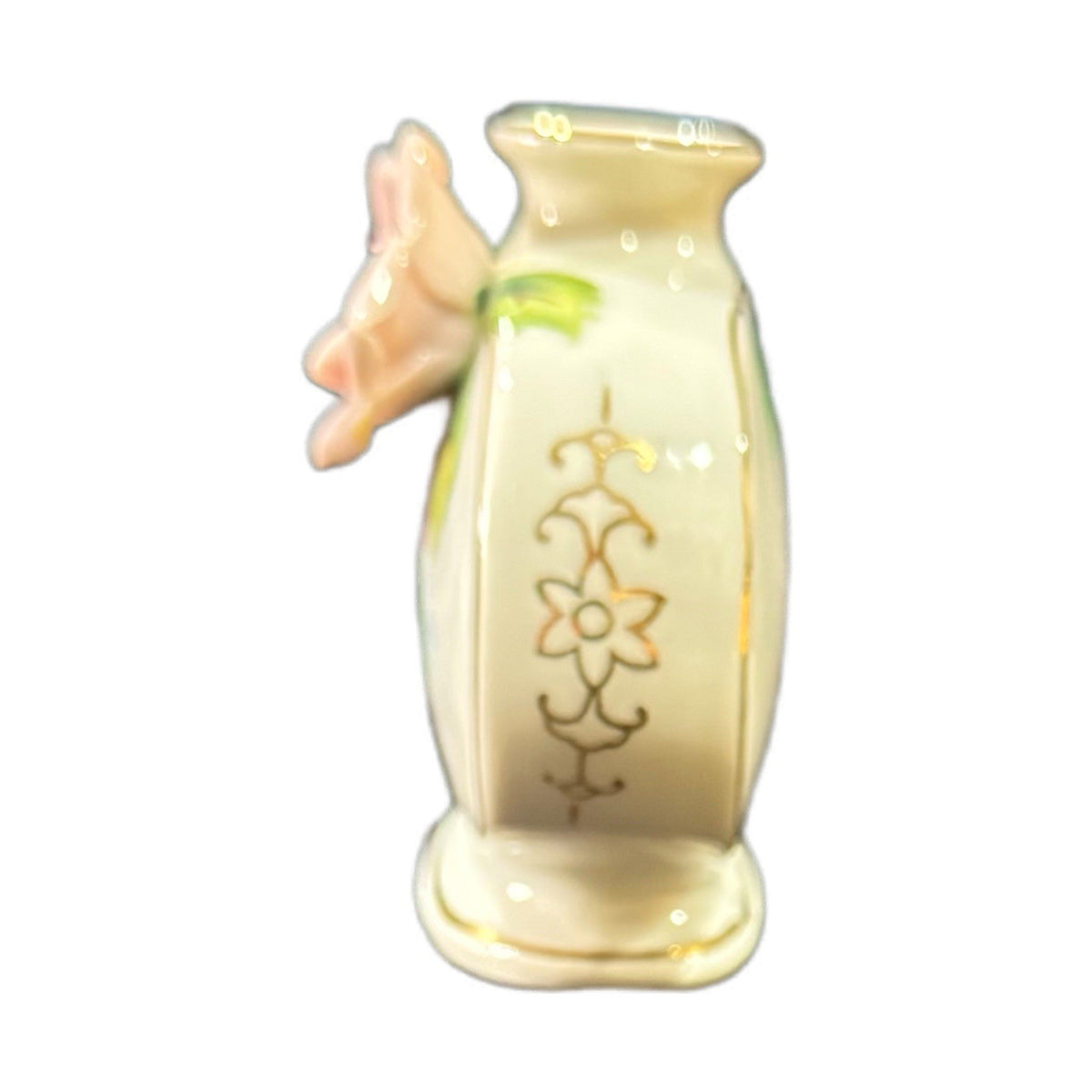 Occupied Japan Bone China Vase – White Floral with 3D Rose Appliqué & Gold Trim