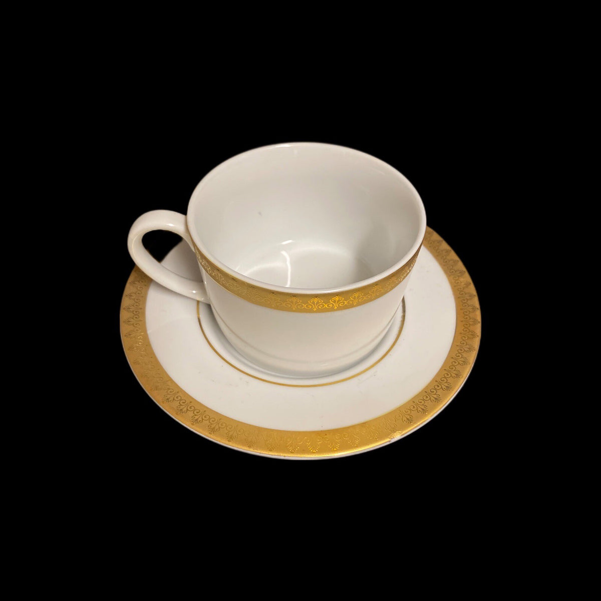 Gabbay QUEEN VICTORIA 6-Cups 6-Saucers Ceramic White Gold Border Trim Coffee Set