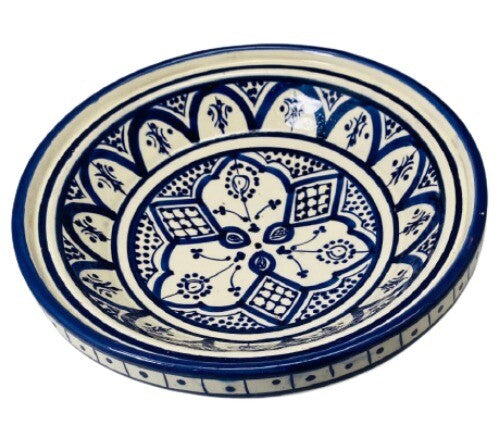 Moroccan Tagine Handcrafted Dome Lid Terracotta White & Blue Tajine 7 7/8”D