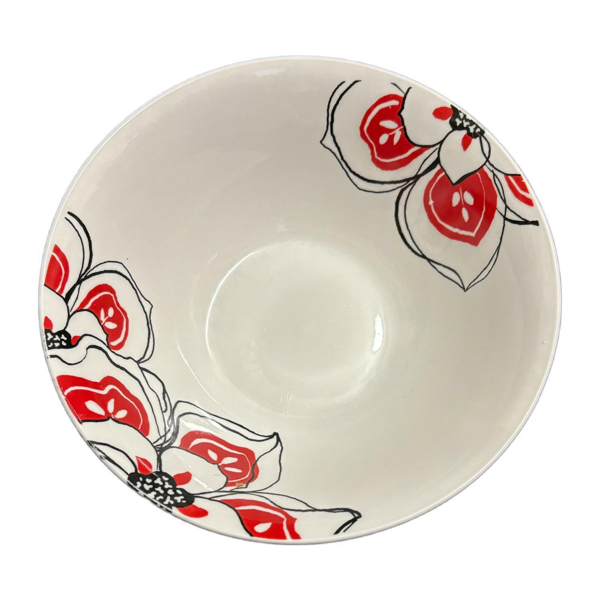 Rare Oneida BRIELLE 6-Bowls Soup/Cereal White Porcelain Red & Black Fower