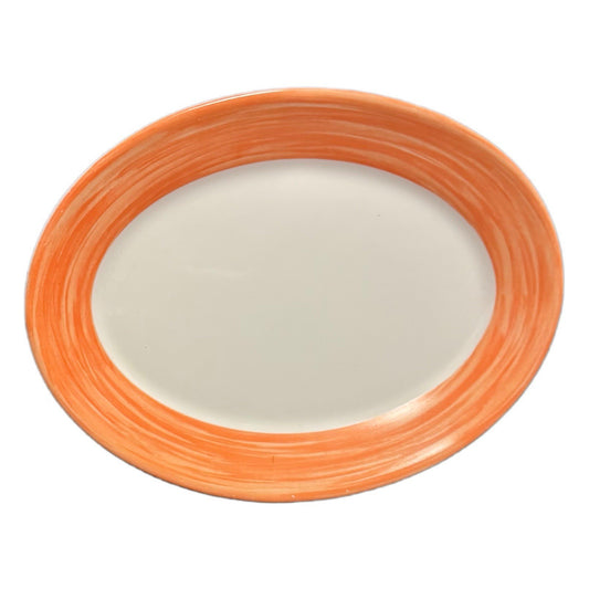 Arcoroc Brush Orange Oval Platters 11.75” D White-Orange Dinnerware Set of 5