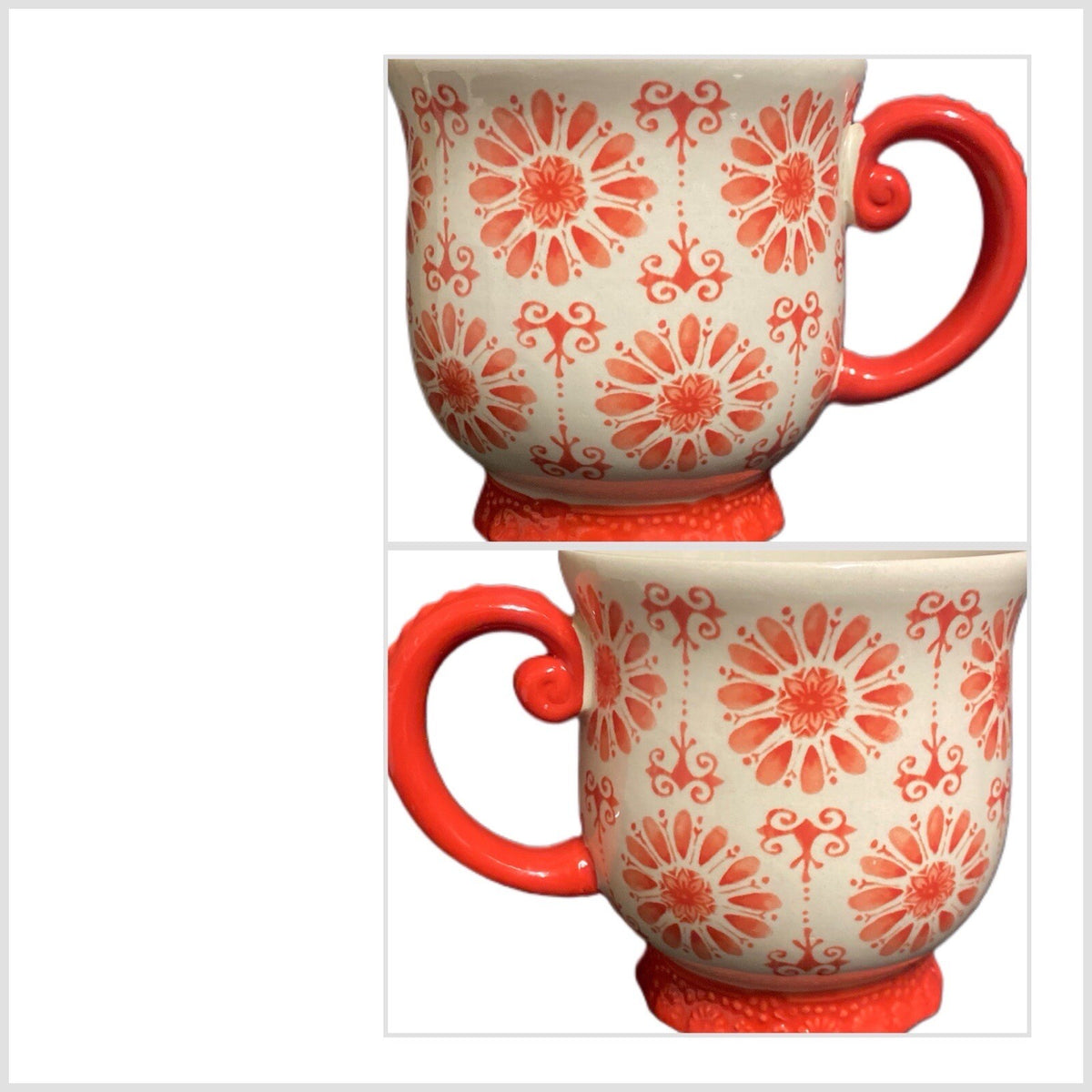 Pioneer Woman FLORAL BURST 1-Footed Cup Stoneware Coffee Mug Orange Flower 19 oz