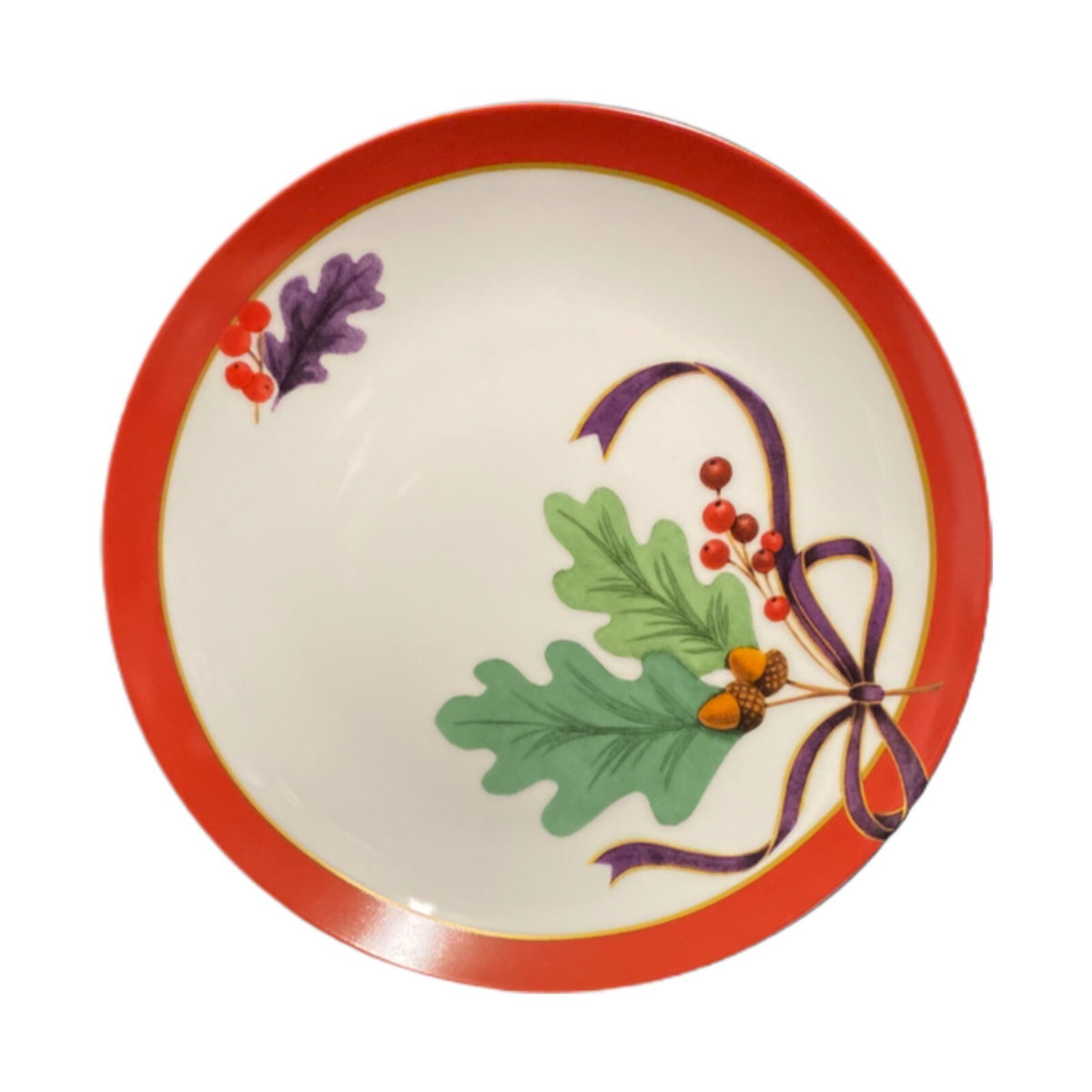 Fringe Studio 4 Salad Plates Christmas Dessert Dishes Fruits Holly Berry Bow CA