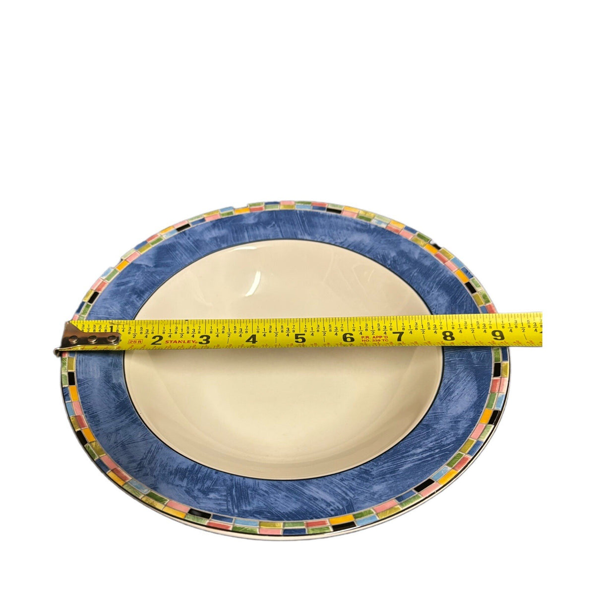 PTS International FANTASIA 4 Rimmed Soup Bowls Stoneware Dinnerware Mosaic Trim
