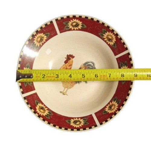 Gibson Designs BREWSTER ROOSTER Rim Soup Bowl 8 7/8" D Ceramic Dish Sunflowers