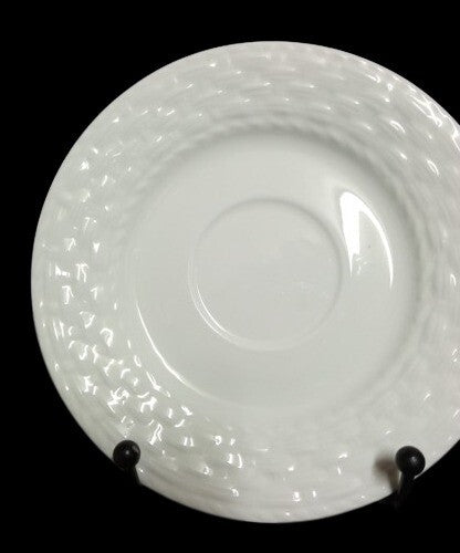 Gibson Designs SARASOTA 4-Flat Cups & 4 Saucers 7 Oz White Embossed Basketweave
