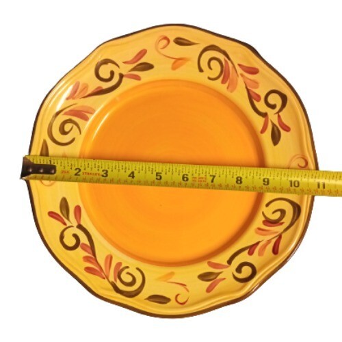 Gibson Designs HERITAGE PARK 3-Dinner Plates 10 7/8”D  Scrolls HAND PAINTED