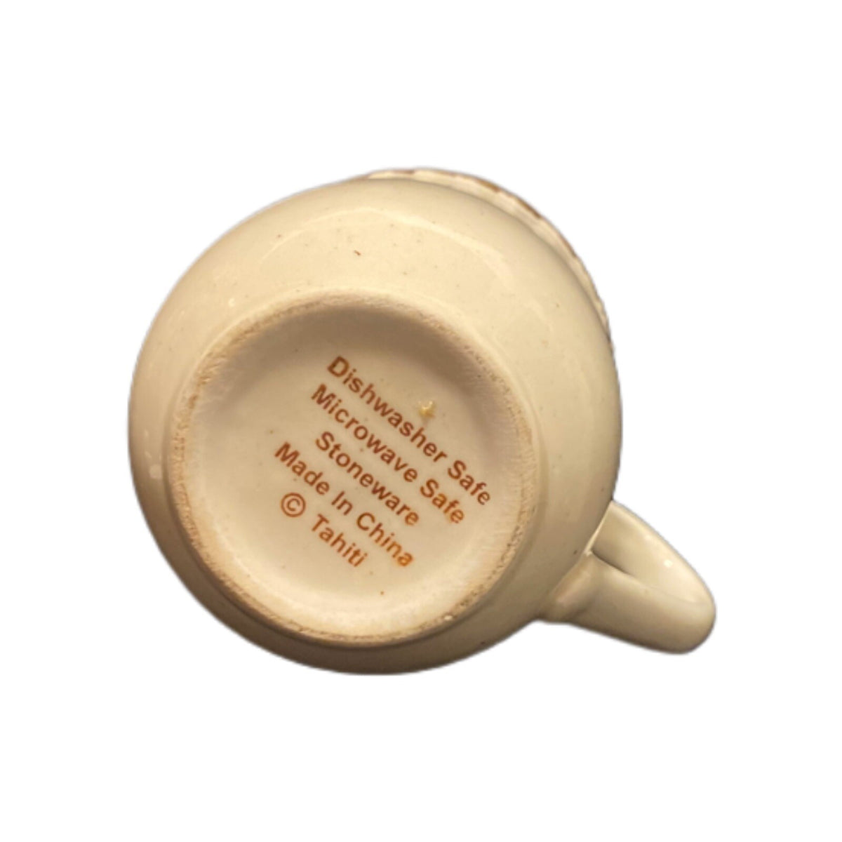 Rare Vintage TAHITI 4-Coffee Mugs Stoneware Tan Brown Speckled Embossed Border