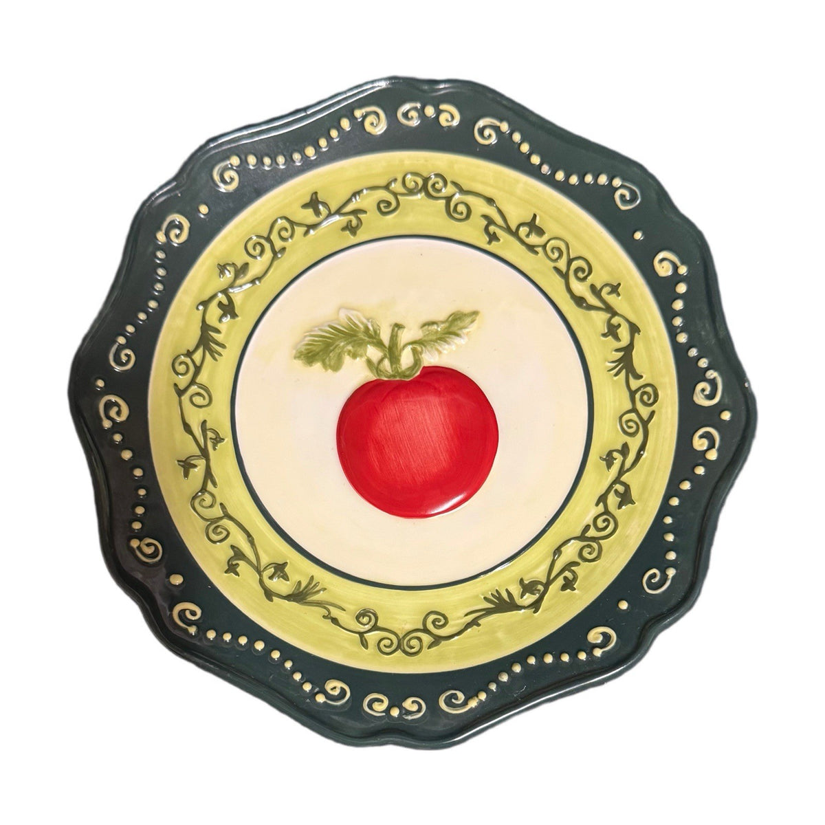 Set Of  4 Market Embossed Vegetable Plates 8”D Tomato Eggplant Artichoke Kitchen