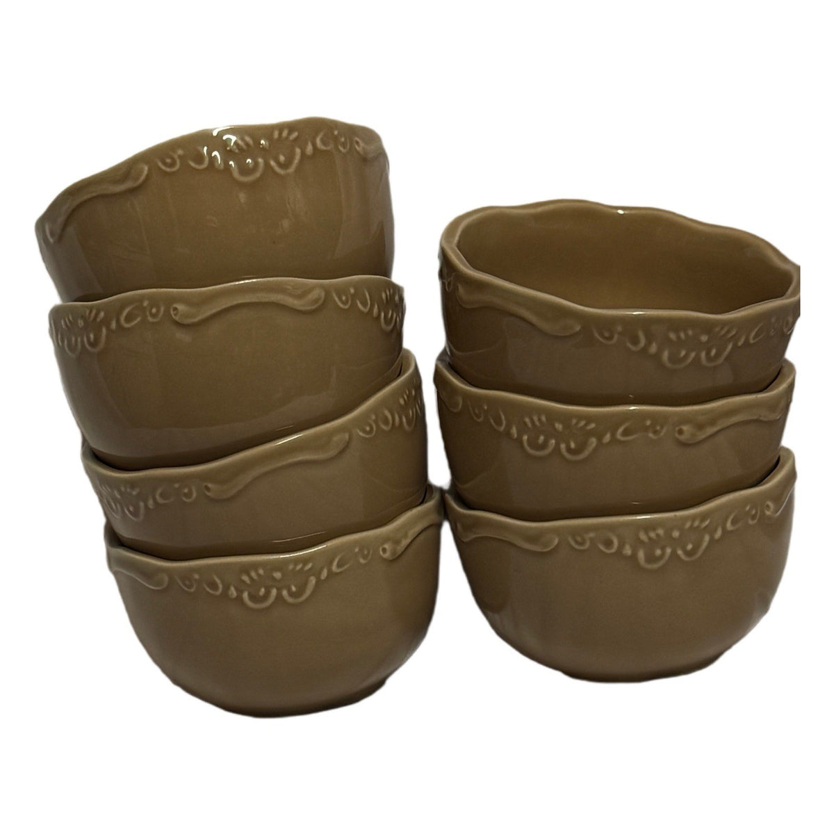 Casa Cristina Taupe Scalloped Bowls Set of 7 – 4.5”W x 3.5”H Stoneware Rustic