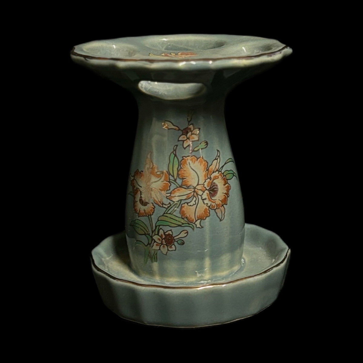 IMPERIAL JAPAN 2 Piece Soap Tray Toothbrush Holder Ceramic Floral Gold Accent