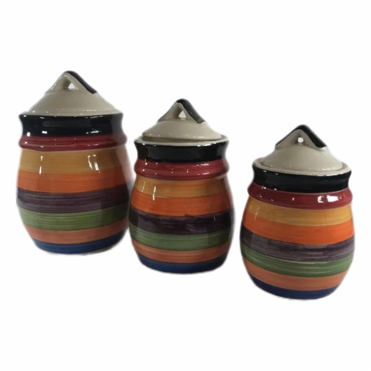 Philippe Richard Rondo Hand Painted Multicolor Canister Set of 3 or Shakers Set