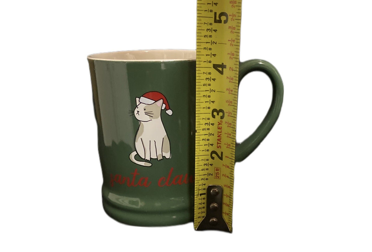 Threshold SANTA CLAWS Mug  Christmas Cat Kitty Holiday Stoneware Green Tea Cup