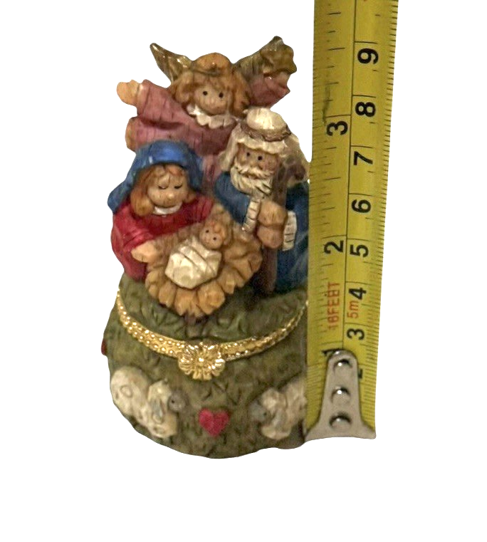 Nativity Scene Hinged Trinket Box: Resin Baby Jesus Angel Mary Joseph Christmas
