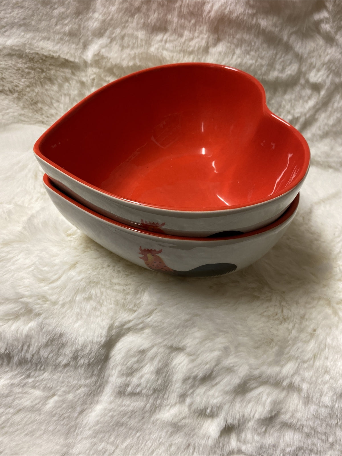 Rare Imported Coastline Imports COUNTRY ROOSTER Heart Shaped Earthenware Bowl