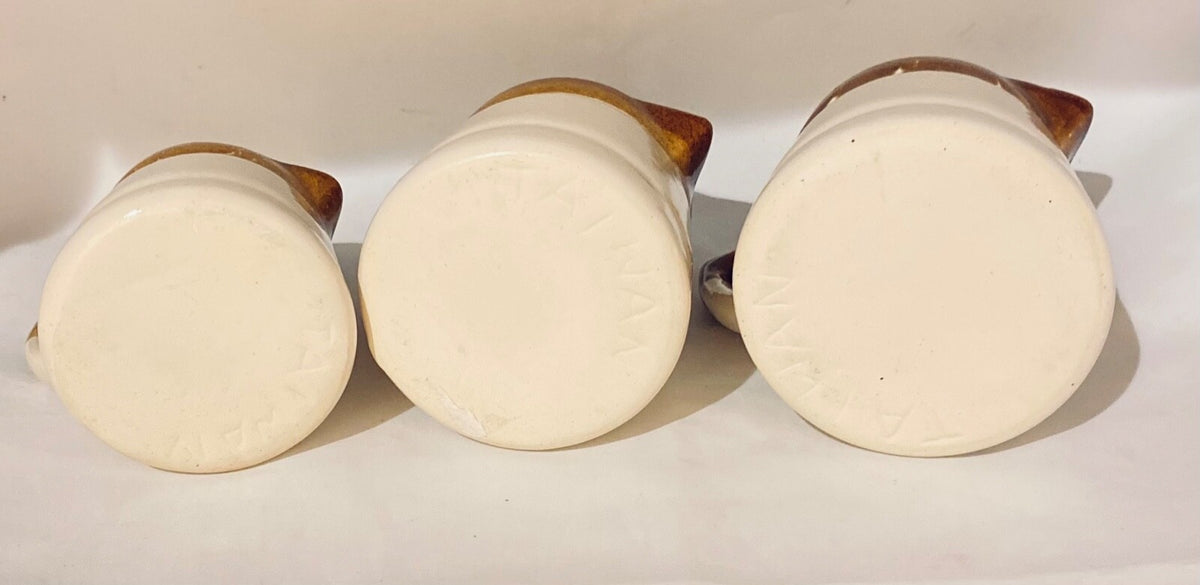 Vintage Measuring Cups Glazed Stoneware Set of 3 - 1/4, 1/2, 3/4 Brown Pottery