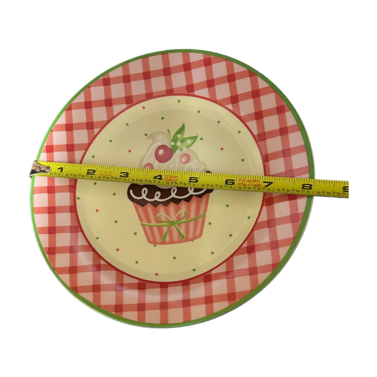 TRISA 4-Dessert Plates Sweets Birthday Cupcake Party Plate Checkered Border 8”D