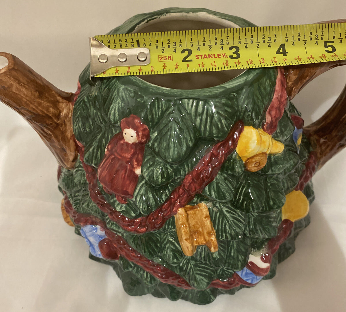 R.H Macy & CO Hand Painted Teapot 1994 Christmas Tree Shaped Holiday Pot 9.5" H
