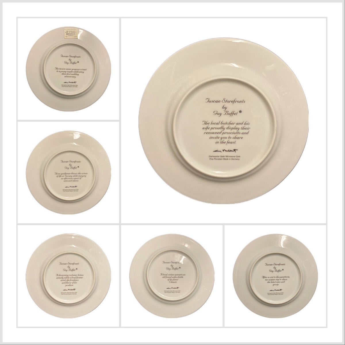 GUY Buffet TUSCAN STOREFRONTS 6 Salad Dessert Plates Porcelain Germany 8" D