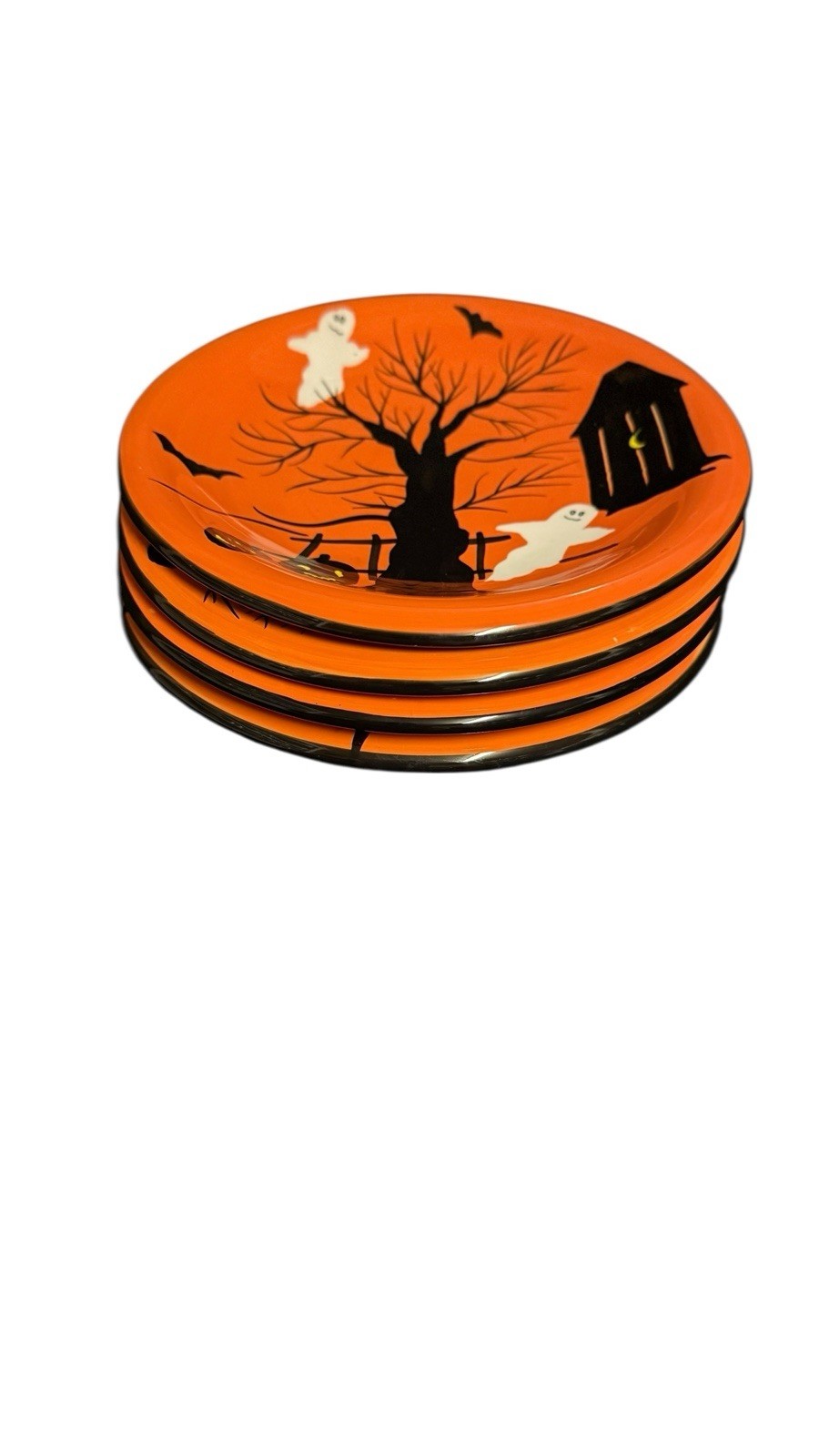 Set of 4 Sakura Haunted Hideaway Halloween Plates 8” Orange Cats Ghost Pumpkins