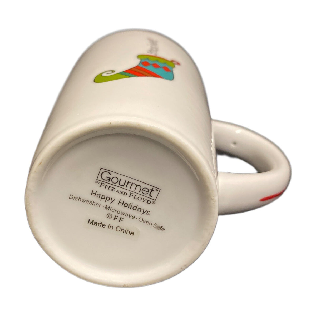 Fitz & Floyd HAPPY HOLIDAYS Tall Latte Mug Gourmet Stockings Coffee Tea Cup
