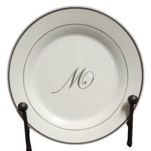 Gibson HERITAGE Initial M 4-Dessert Plates White Gold Verge Line Monogram White