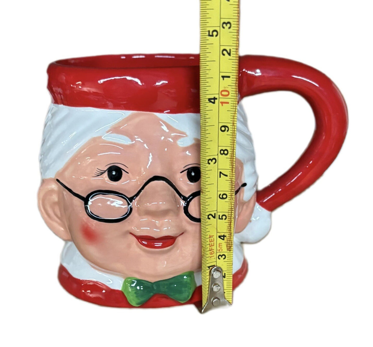 Pier 1 Imports 2- Mugs Santa & Mrs Claus Coffee Cups Hand Painted Dolomite 18oz