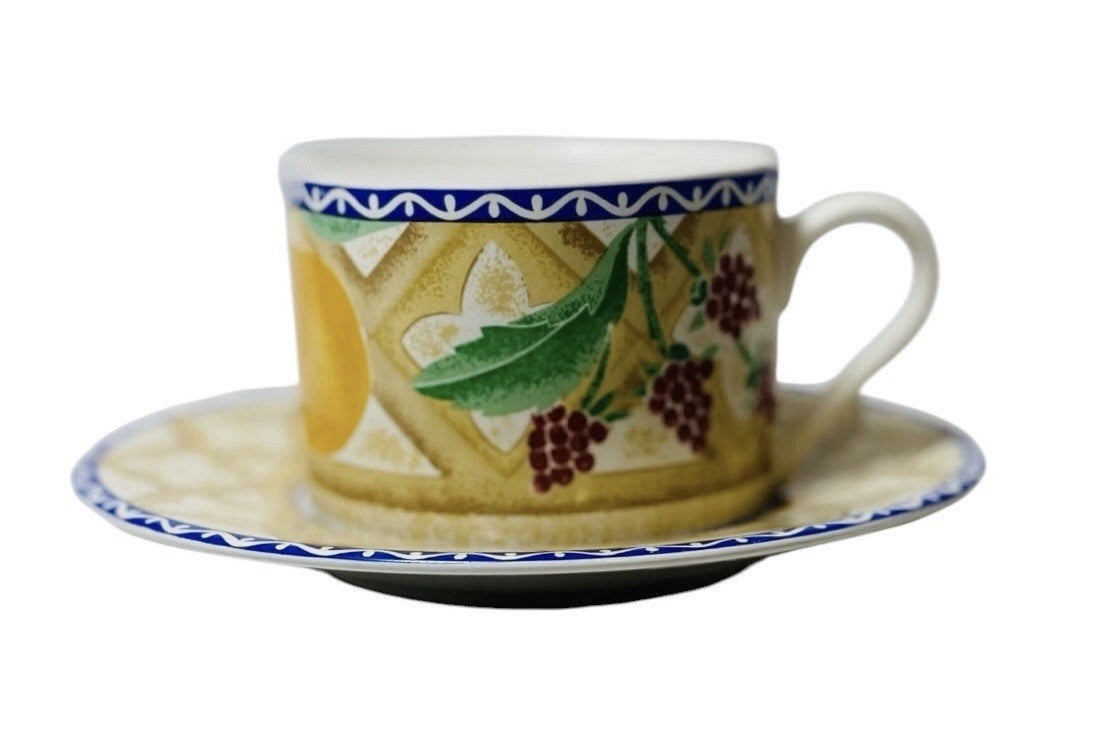Sango Delight 4869 Set of 5 Cups & 5 Saucers Fruit Pattern Stoneware Vintage