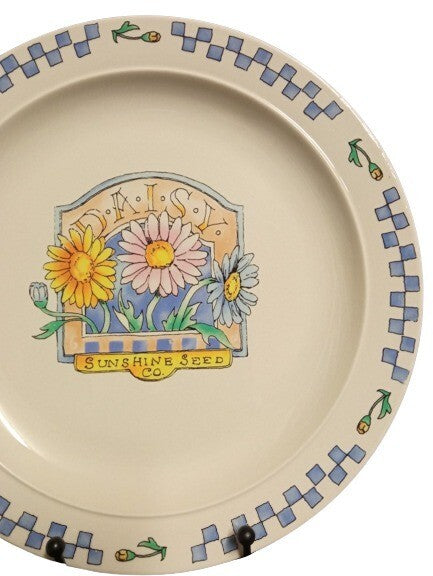 Gibson Designs DAISY 2-Dinner Plates 10 ¼” D Sunshine Seed Floral Stoneware Dish
