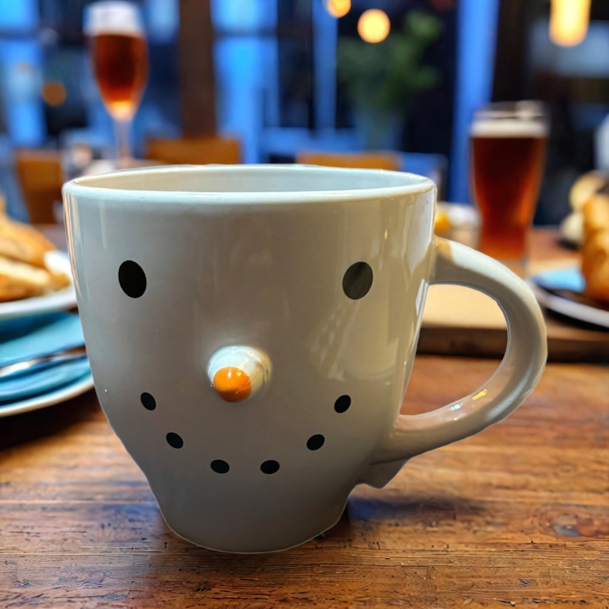 ROYAL NORFOLK Mug 3D Snowman Large Coffee Tea Cup White Winter Snowman Face 20oz