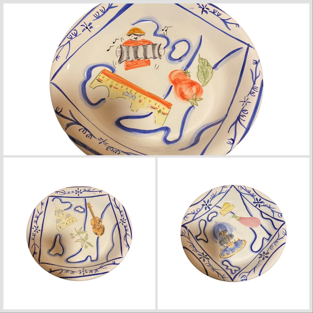 3-STRATA GROUP Hand painted in Portugal Ceramic Soup/Pasta Bowls 9 1/2"D