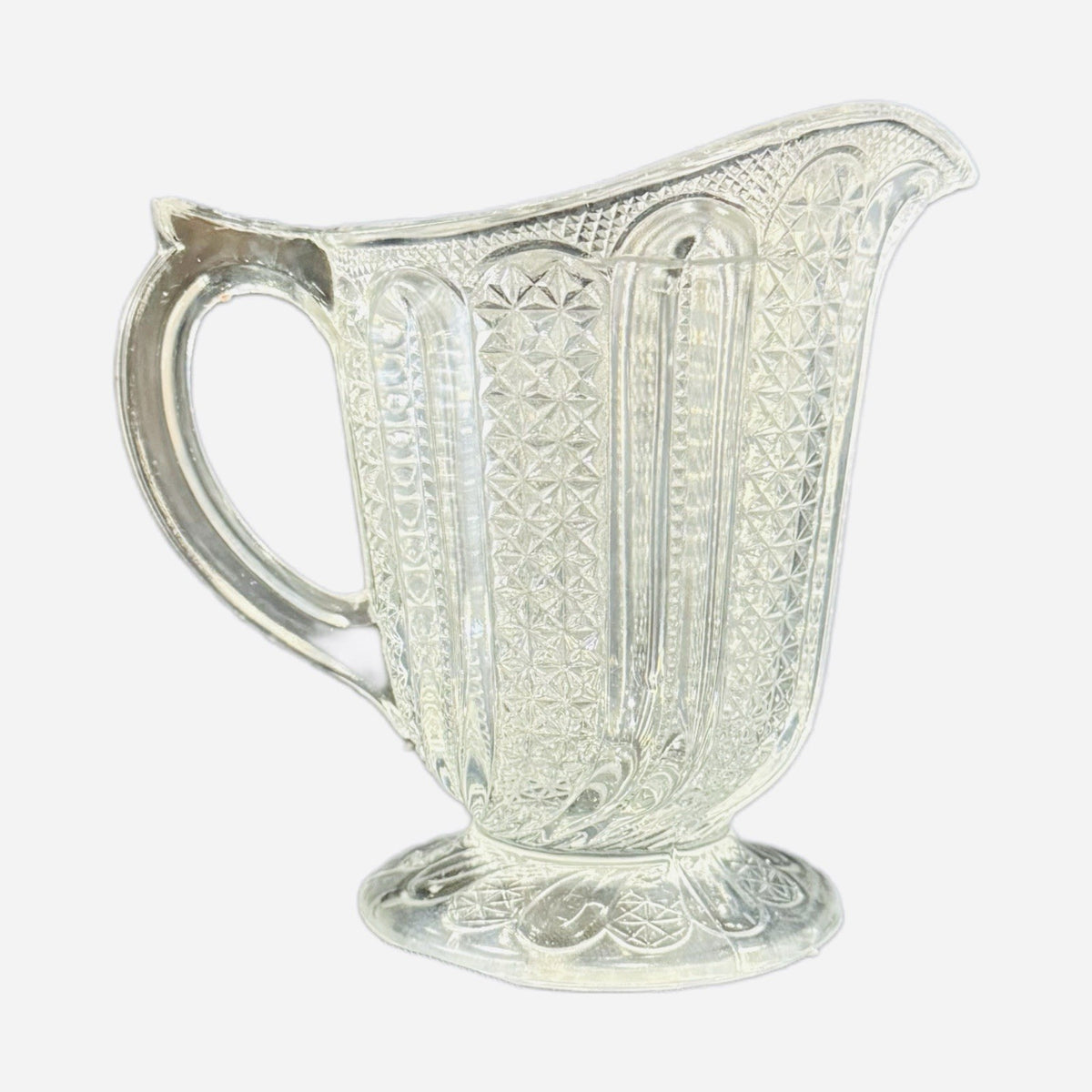 Vintage EAPG Pressed Glass Pitcher Daisy & Button Pattern 4.5” H Wavy Rim