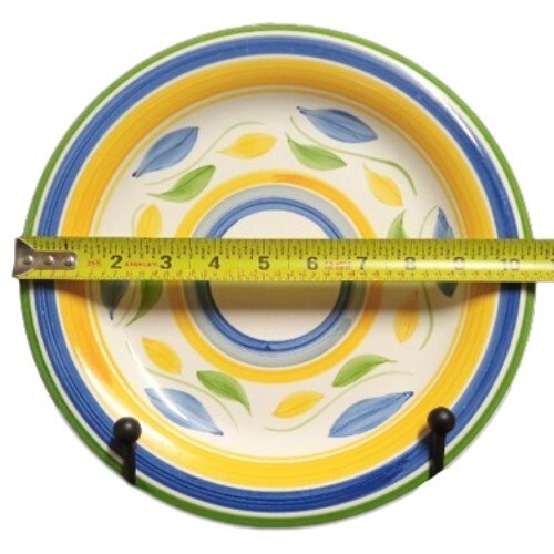 Gibson Everyday Amano Dinner Plates Set of 4 10 1/2” D Blue Yellow Leaves China