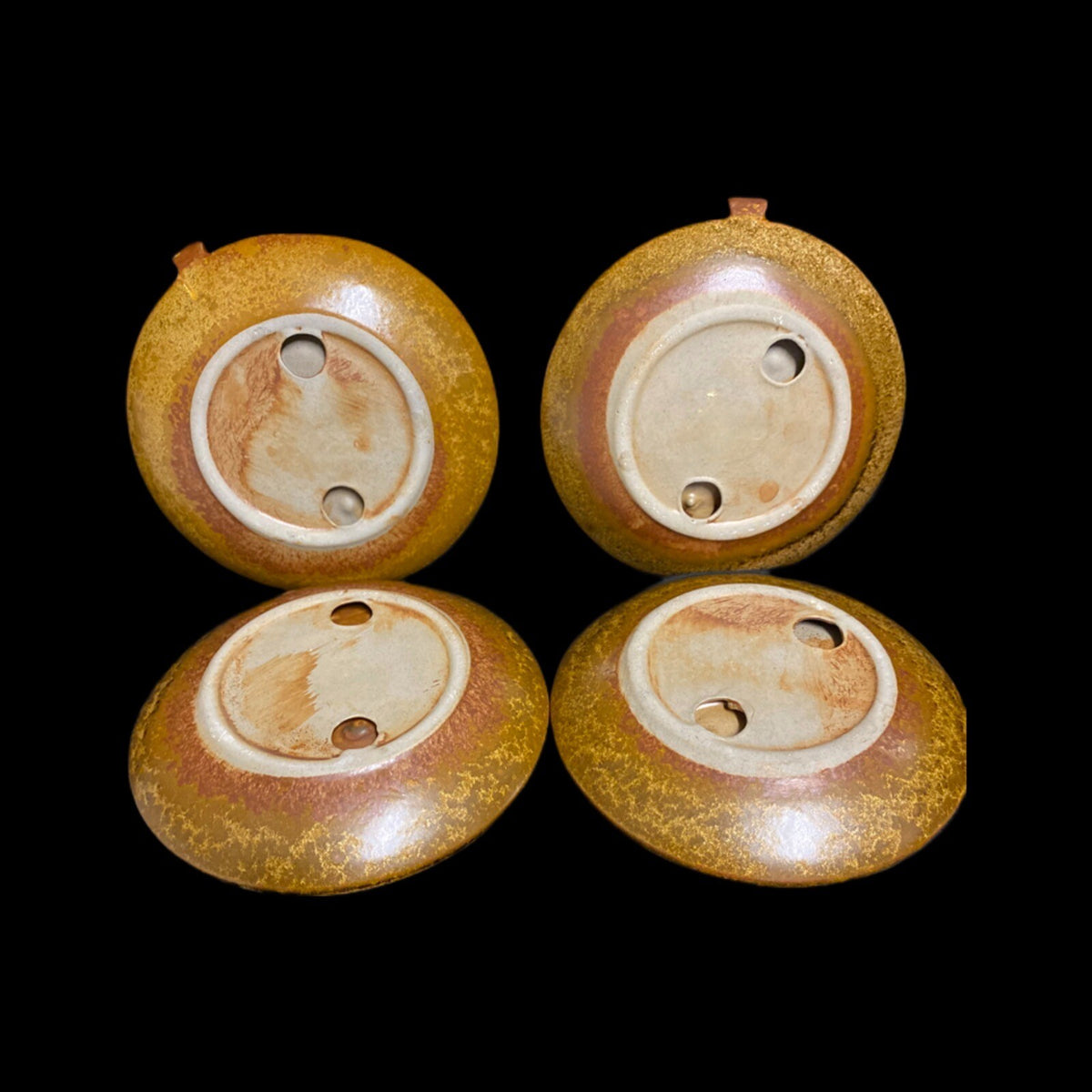 SNOWMAN 4 Salad Plates Stars Moon Stoneware Dessert Appetizer Pottery Dish Brown