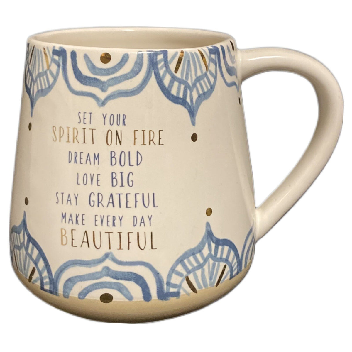 Paper Destiny Inspirational Mug Blue Abstract Art Design Gold Trim Tea Cup