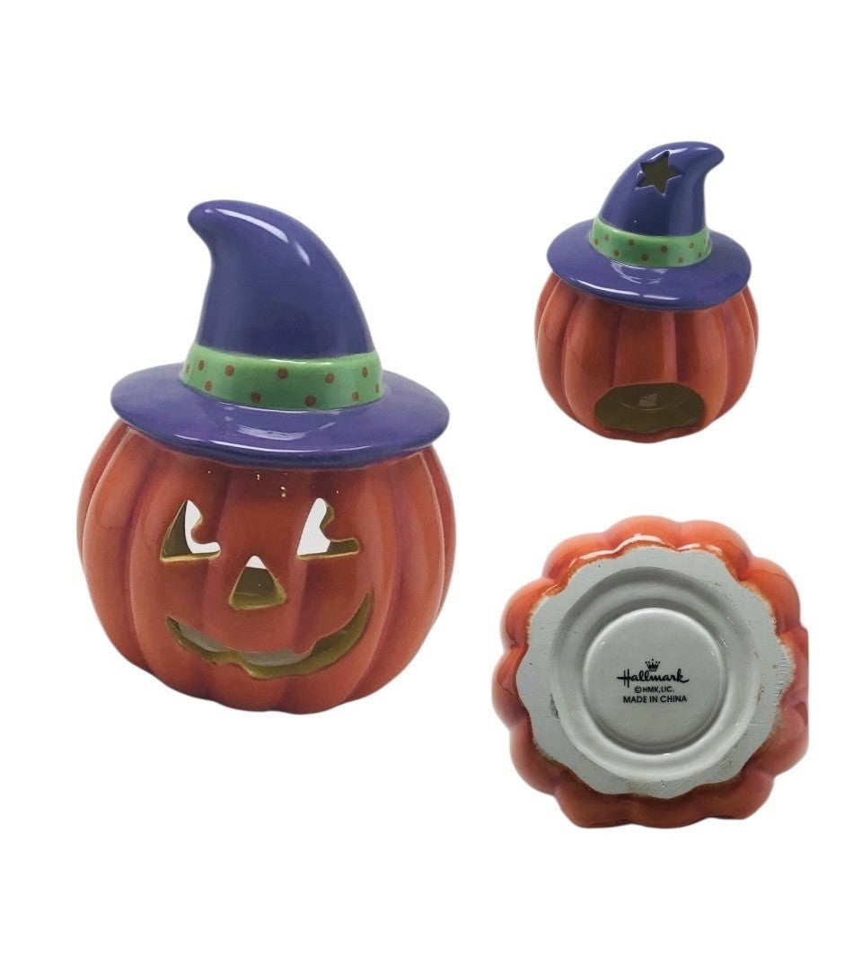 Hallmark Halloween Scented Candle 3D Pumpkin Head with Hat 6.5”H