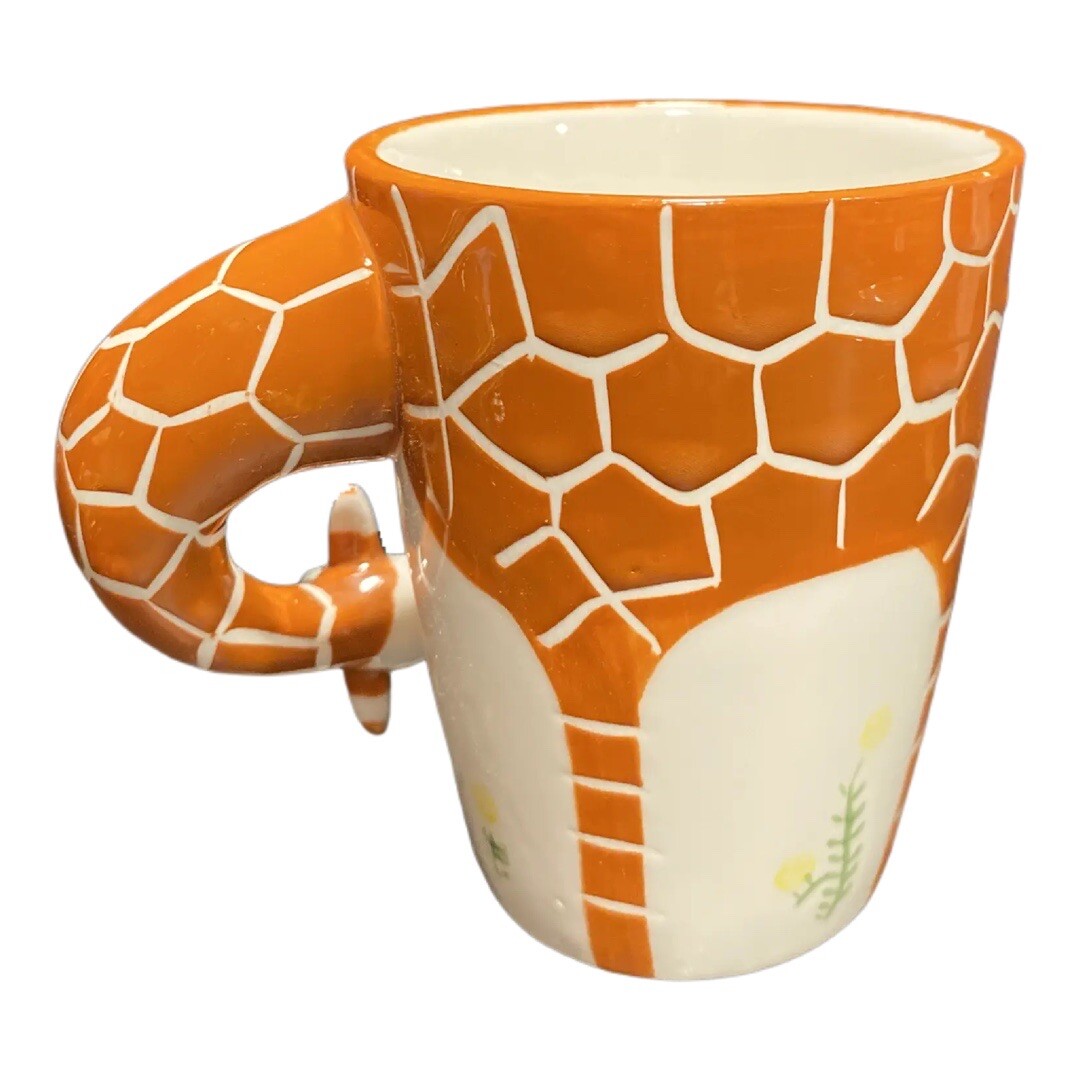 Hand Painted 3D Giraffe Handle Ceramic Coffee Mug Animal Orange Print Tea Cup