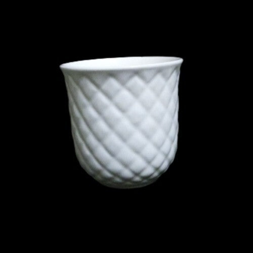 Gibson Designs ANTIQUE QUILT 3-Flat Cups & Saucers 8 oz White Embossed Quilt Rim