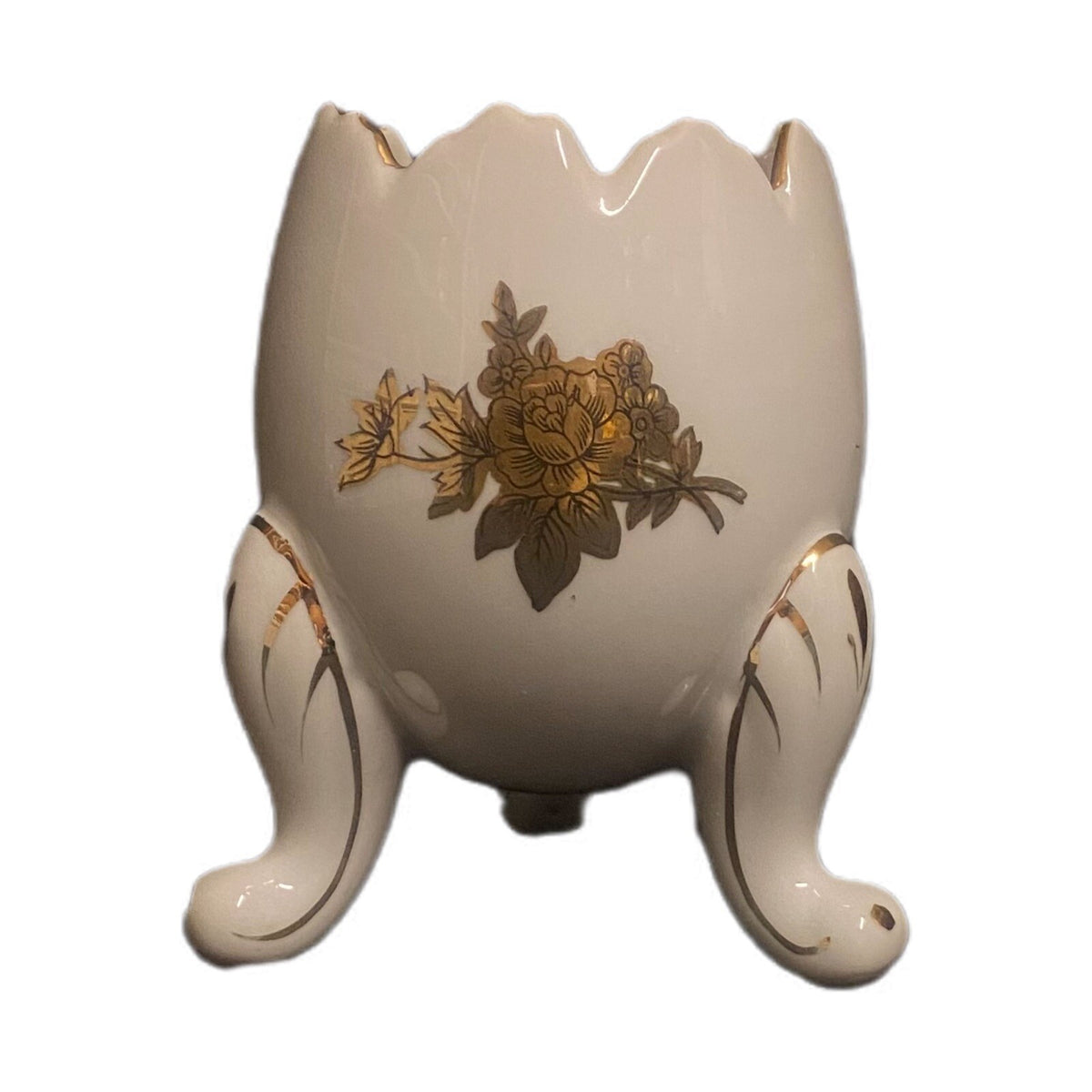 Vintage NAPCOWARE Footed Egg Cup Hand Painted Gold Flower & Trim Vase 3 Legs