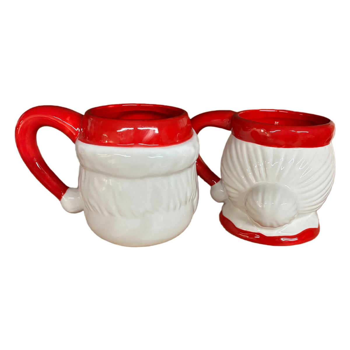Pier 1 Imports 2- Mugs Santa & Mrs Claus Coffee Cups Hand Painted Dolomite 18oz