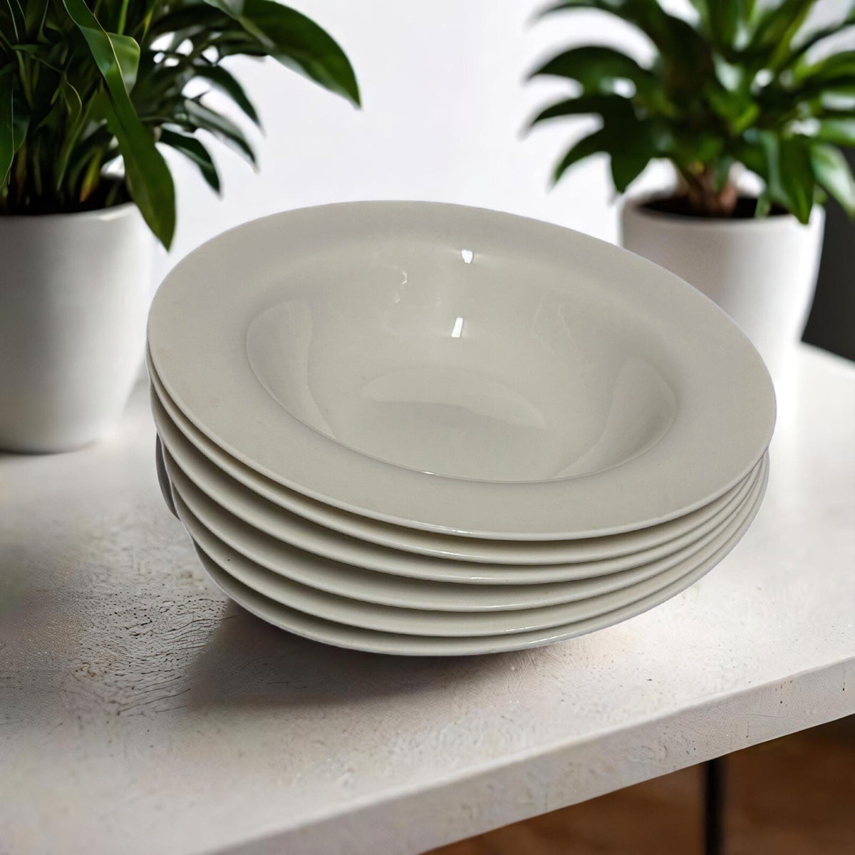 Pier 1 Imports 6-Rim Soup Bowls NEW ESSENTIALS CLASSIC White Ceramic Pasta Salad