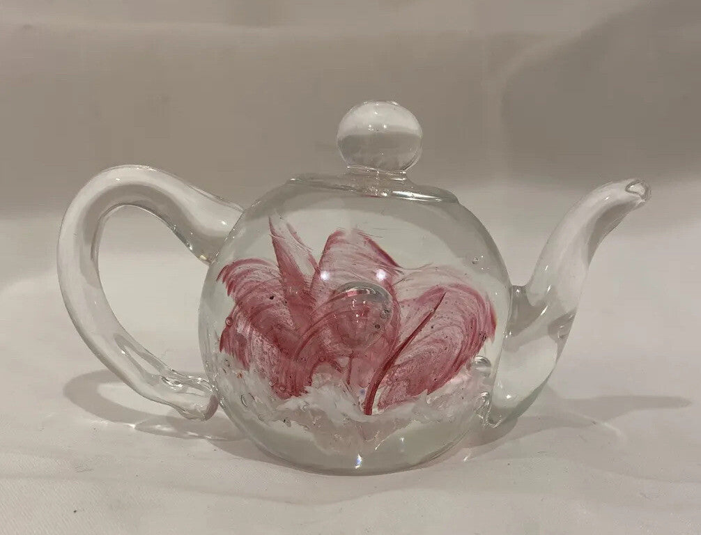Vintage Dynasty Gallery Heirloom Collectible Paperweight Teapot Blown Art Glass