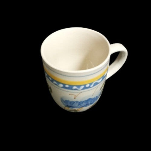 Gibson Designs CONCORDIA 3-Mugs 9 oz Blue Yellow Fruit Band Ceramic Coffee Cup