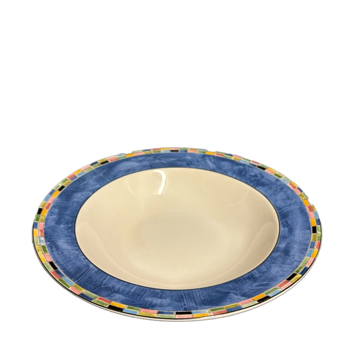 PTS International FANTASIA 4 Rimmed Soup Bowls Stoneware Dinnerware Mosaic Trim