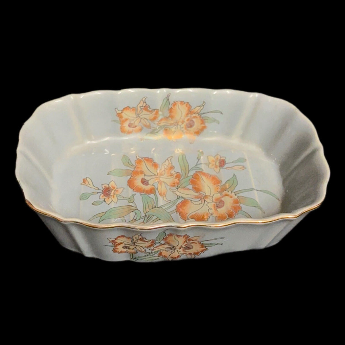 IMPERIAL JAPAN 2 Piece Soap Tray Toothbrush Holder Ceramic Floral Gold Accent
